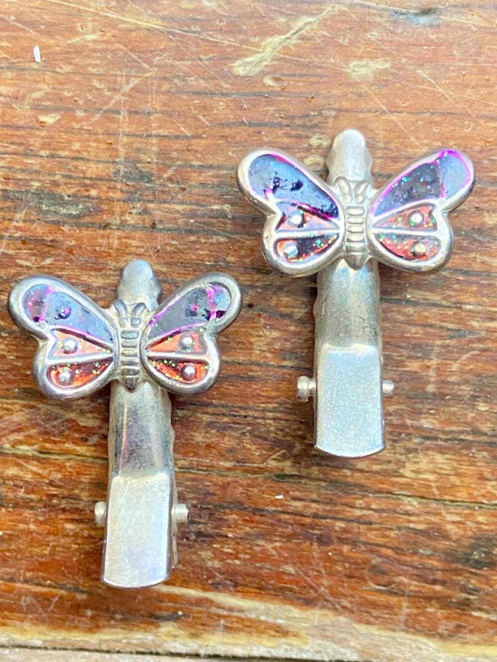 Share Butterfly Vintage 90s Hair Clip Purple Enamel Barrette Silver PAIR Y2K